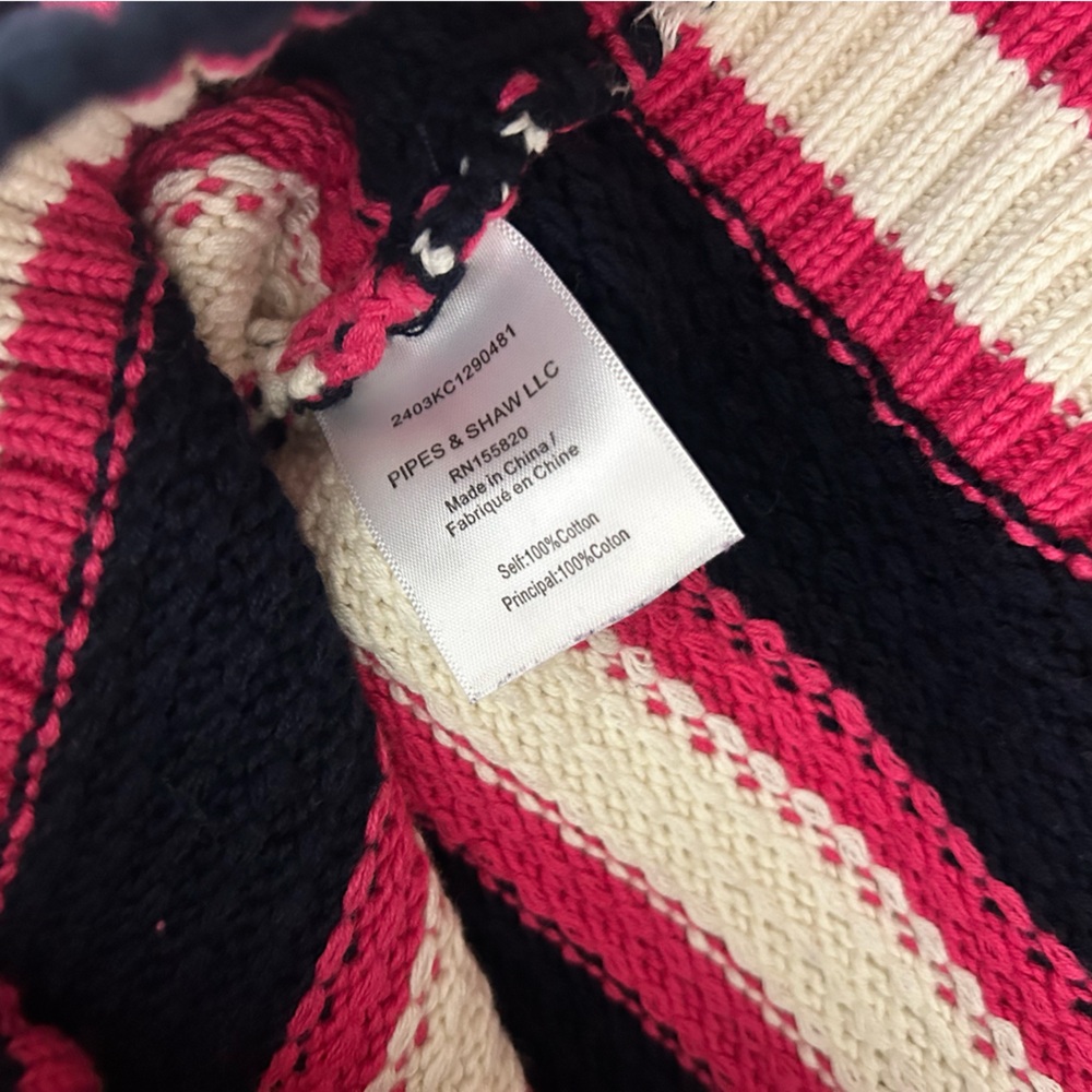 Veronica Beard Jensie striped crocheted cotton vest navy, hibiscus & off white - Picture 3 of 4